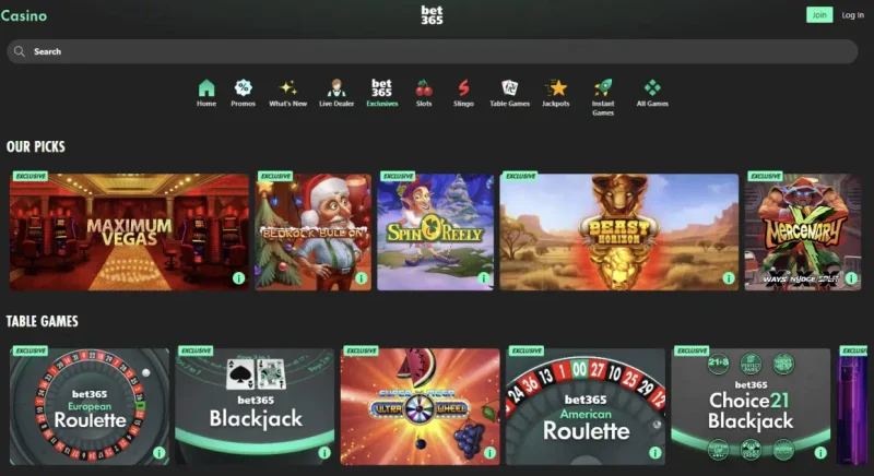 Bet 365 Casino bonus interface